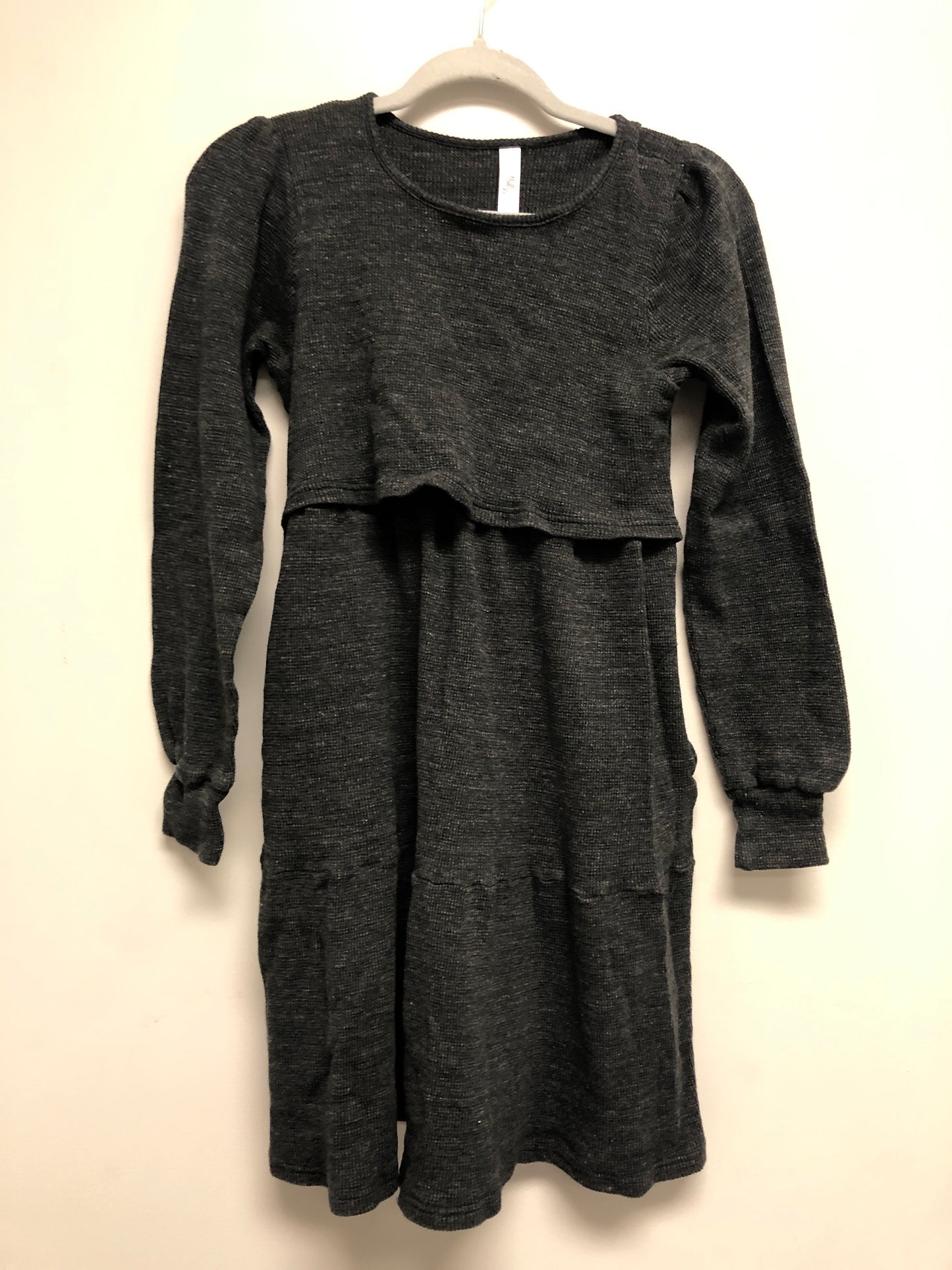 Outlet 6429 - Latched Mama Waffle Knit Nursing Dress - Dark Charcoal - Large