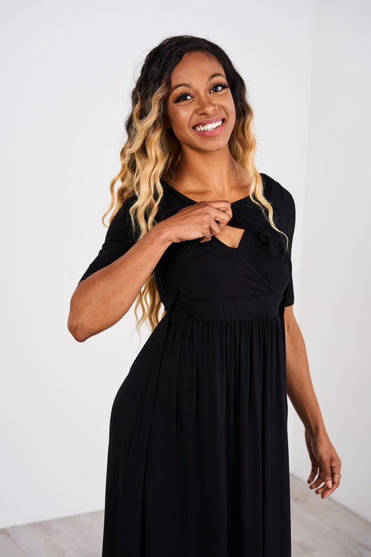 black maxi dress with sleeves