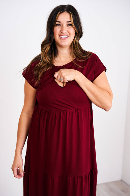 Latched Mama Cotton Tiered T-Shirt Maxi Dress - Last Chance