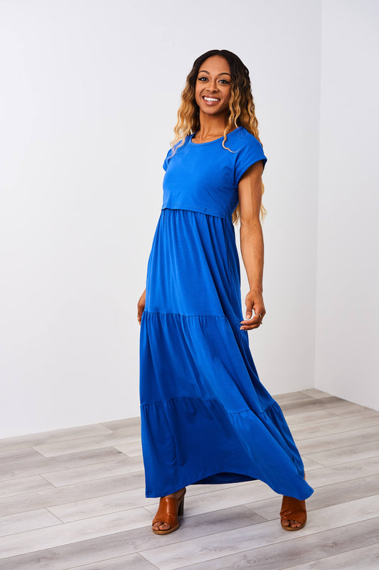 Latched Mama Cotton Tiered T-Shirt Maxi Dress - Last Chance