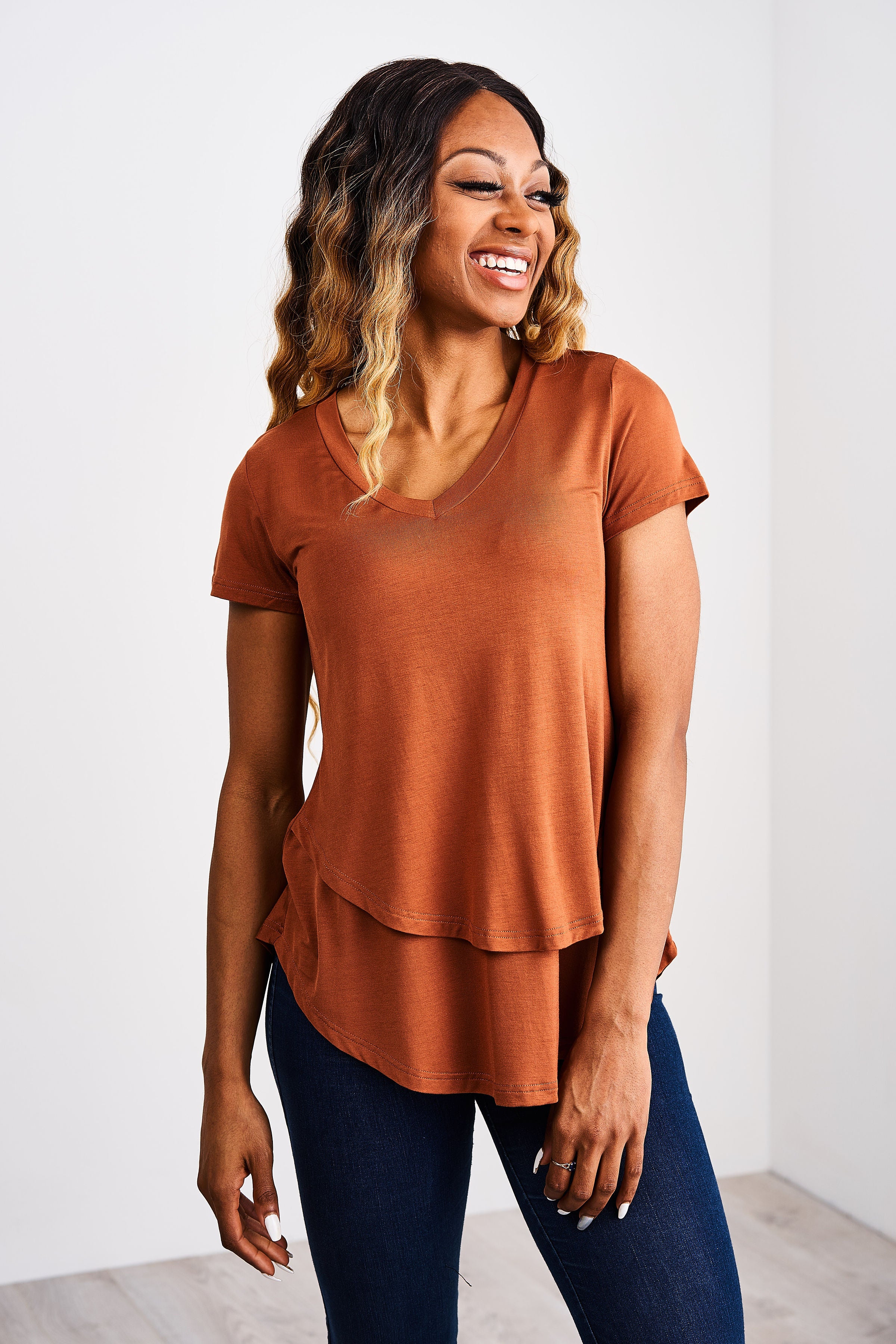 V neck orange cheap t shirt