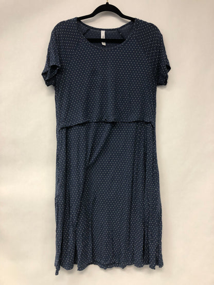 Outlet 6190 - Latched Mama Drawstring Midi Nursing Dress - Blue Grey Dots - Large