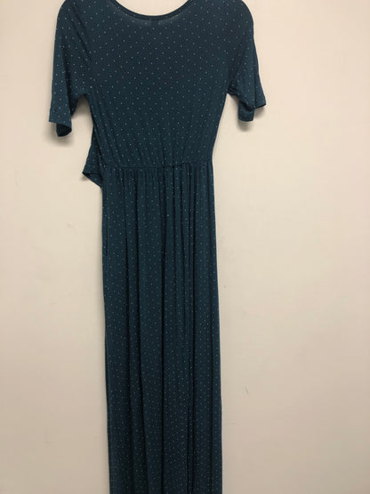 Outlet 6548 - Latched Mama Front Knot Nursing Maxi Dress - Teal Dots - Extra Small