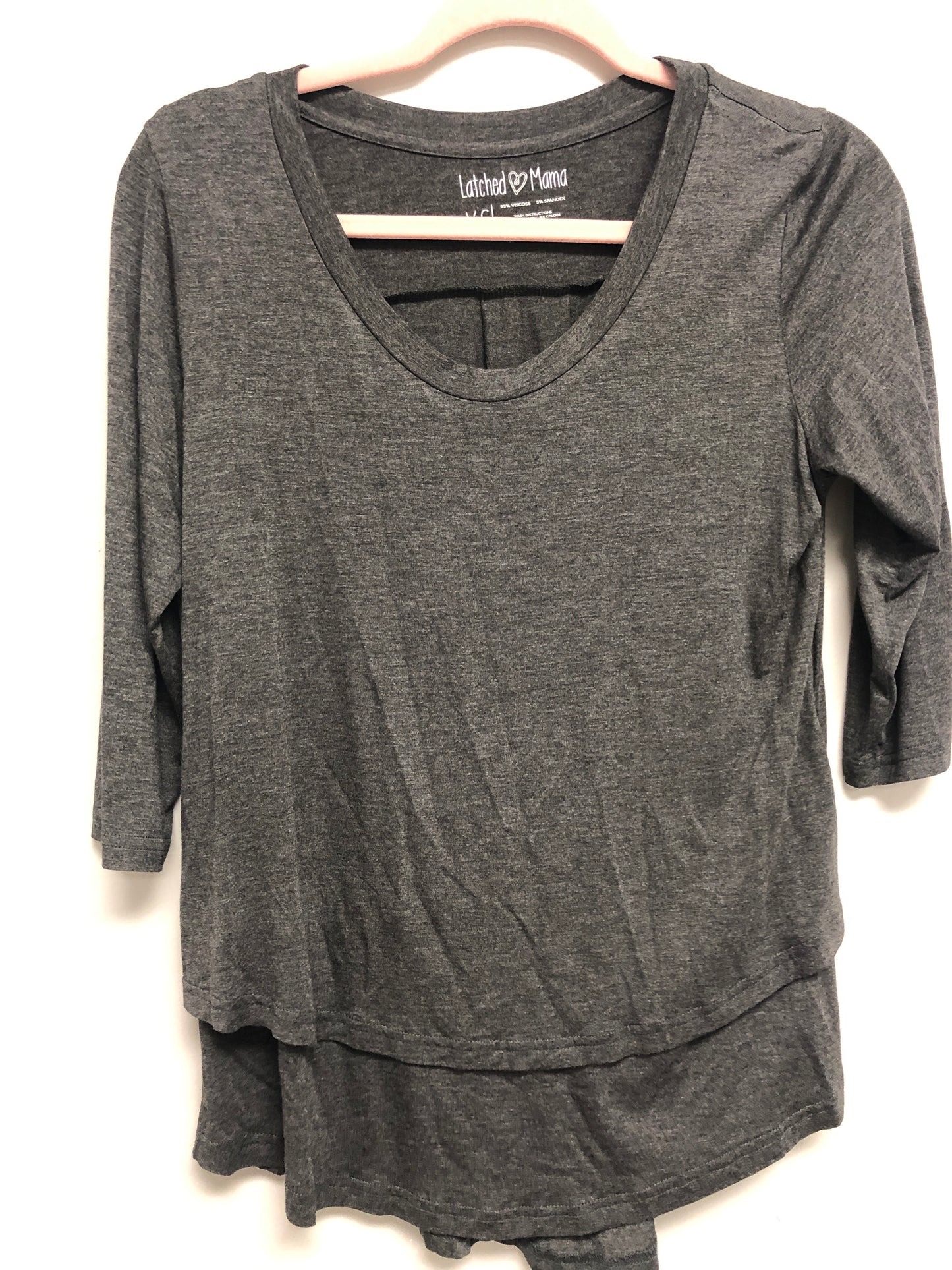 Outlet 6414 - Latched Mama 3/4 Sleeve Scoop Neck Nursing Top 2.0 - Charcoal - Extra Small