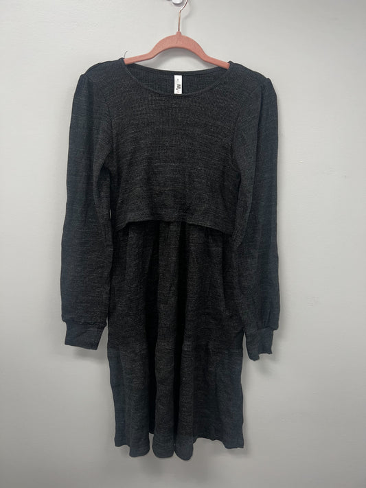 Outlet 5684 - Latched Mama Waffle Knit Nursing Dress - Charcoal - Medium