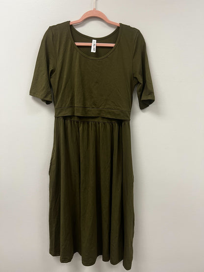 Outlet 5709 - Latched Mama Classic Cotton Nursing Dress - Olive - Medium