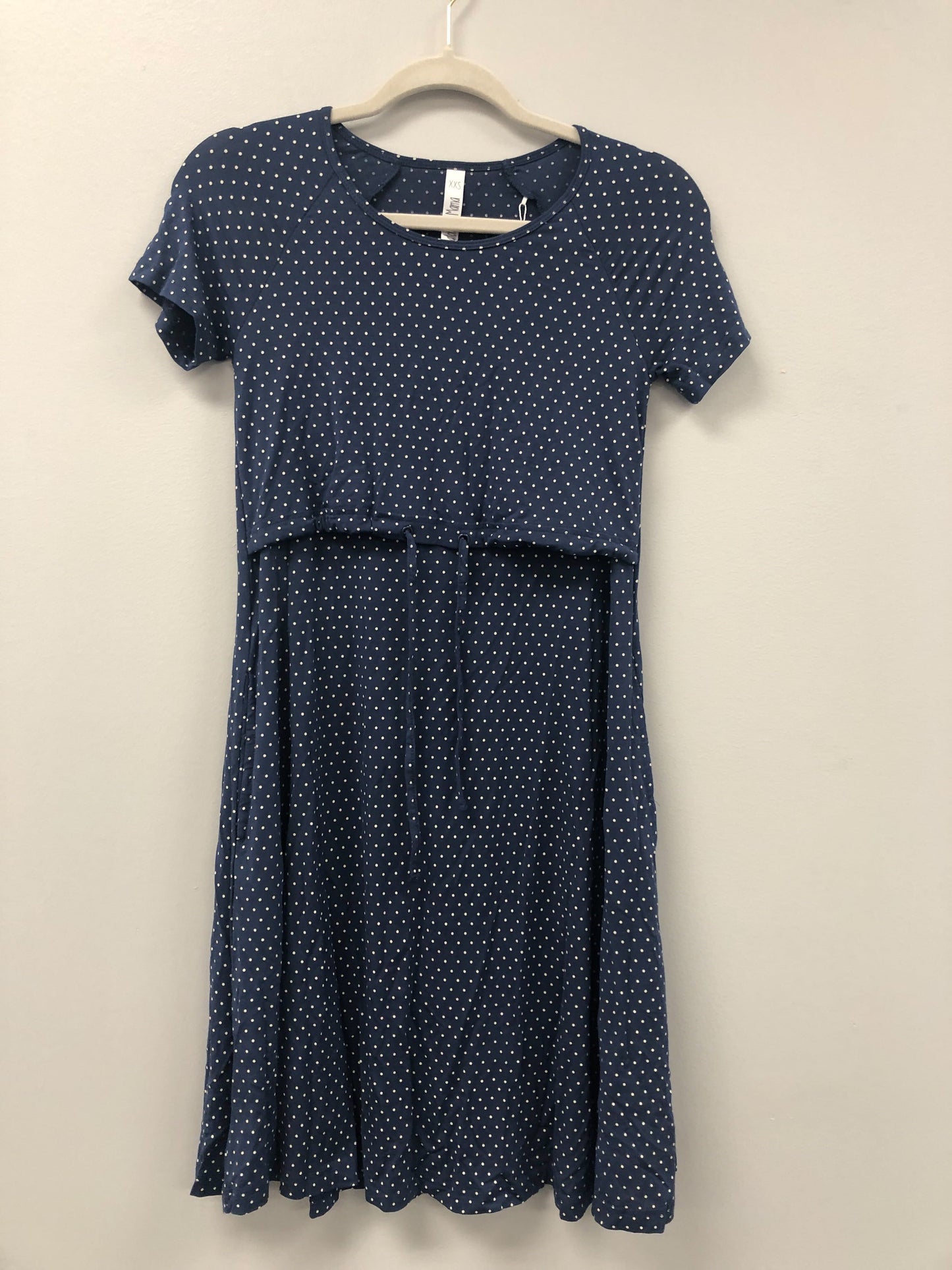 Outlet 5896 - Latched Mama Drawstring T-Shirt Nursing Dress - Blue Grey Dots - Extra Extra Small