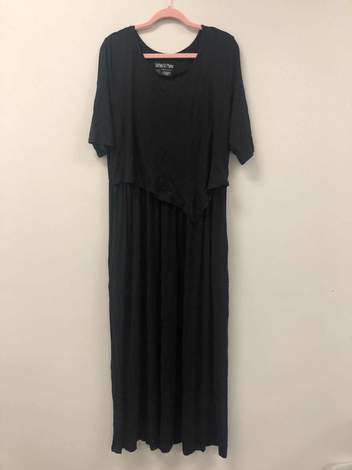 Outlet 5673 - Latched Mama Front Knot Nursing Maxi Dress - Black - 2X