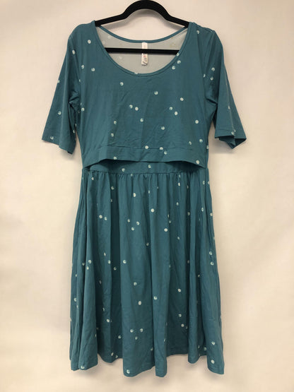 Outlet 6144 - Latched Mama Simple Cotton Nursing Dress - Steel Blue Dots - Large