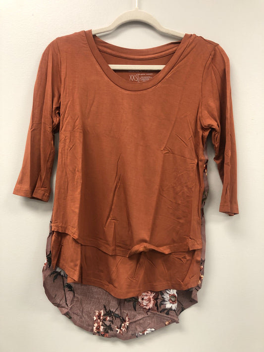 Outlet 5918 - Latched Mama 3/4 Sleeve Scoop Neck Nursing Top 2.0 - Copper/Mauve - Extra Extra Small