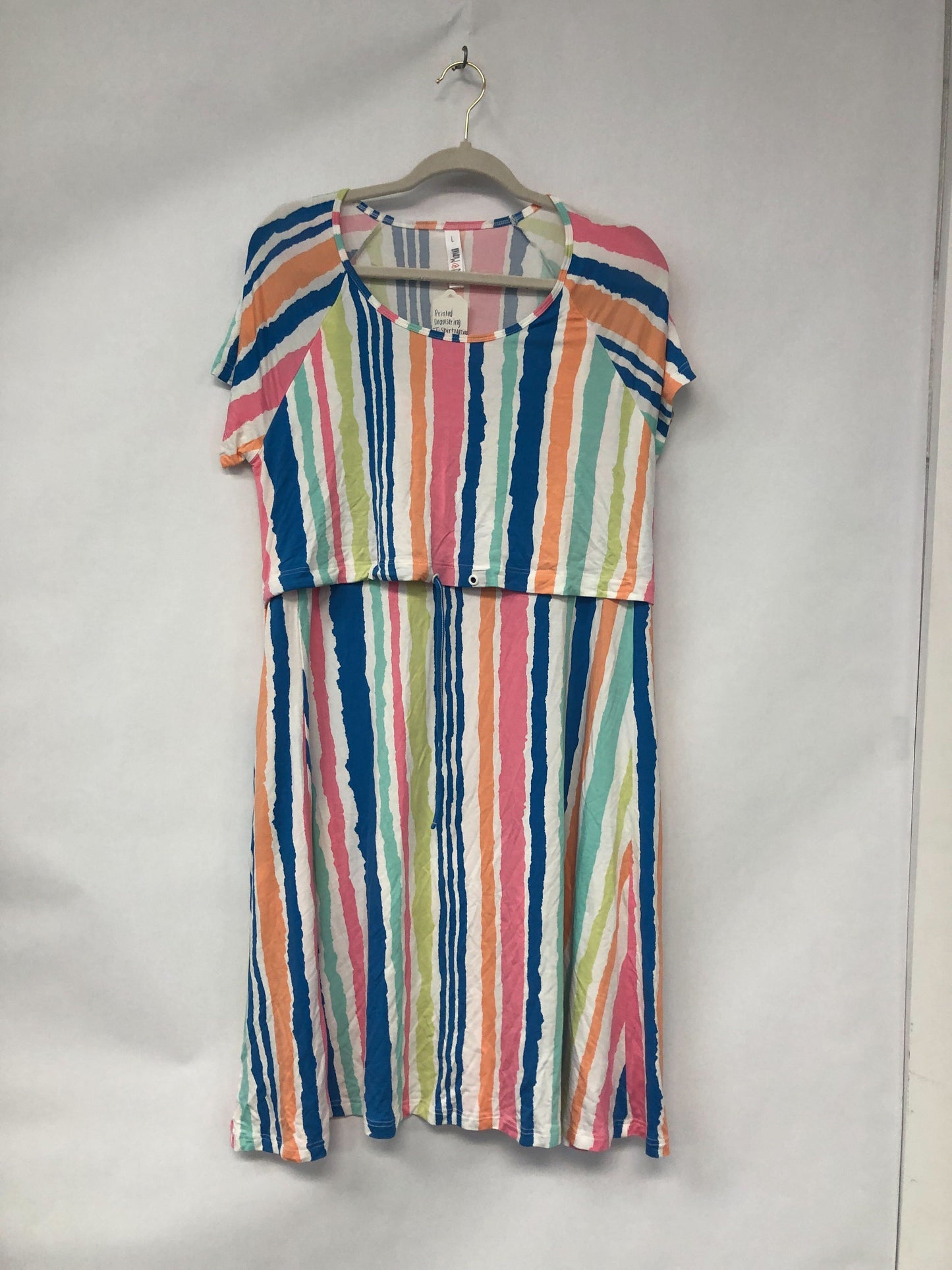 Outlet 6105 - Latched Mama Drawstring T-Shirt Nursing Dress - Summer Stripes - Large