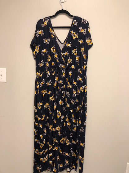 Outlet 6410 - Latched Mama V-Neck Nursing Jumpsuit - Canary Blooms - 2X